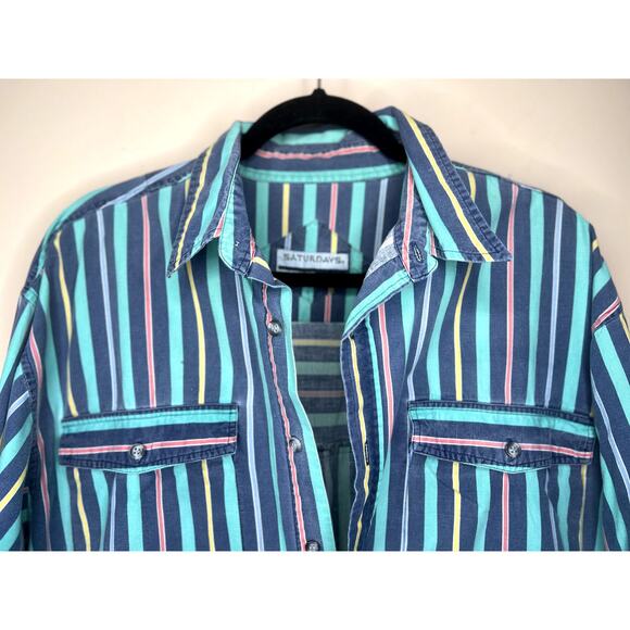 80s/90s VINTAGE Retro SATURDAYS GENERATION Long Sleeve Shirt XL - Picture 3 of 5
